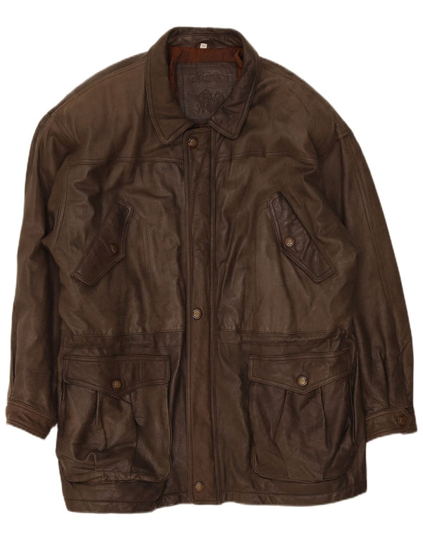Mc Percy Mens Leather Coat UK 56 3XL Khaki