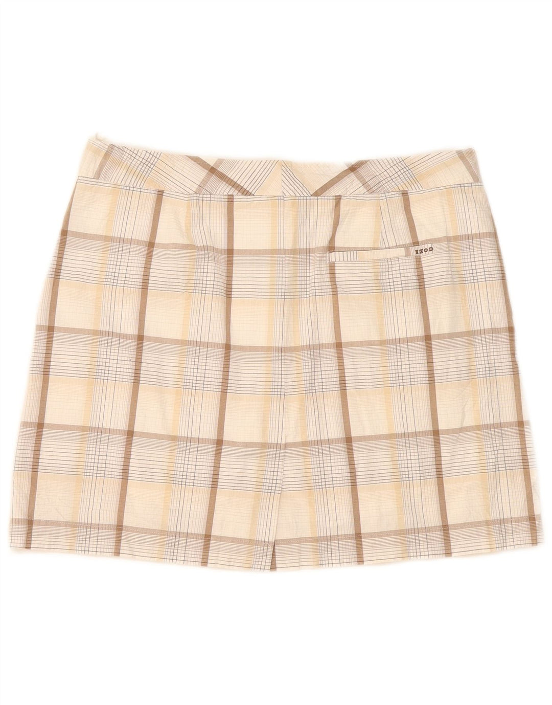 Izod Womens Stretch Mini Skirt US 8 Medium W32 Beige Check Cotton