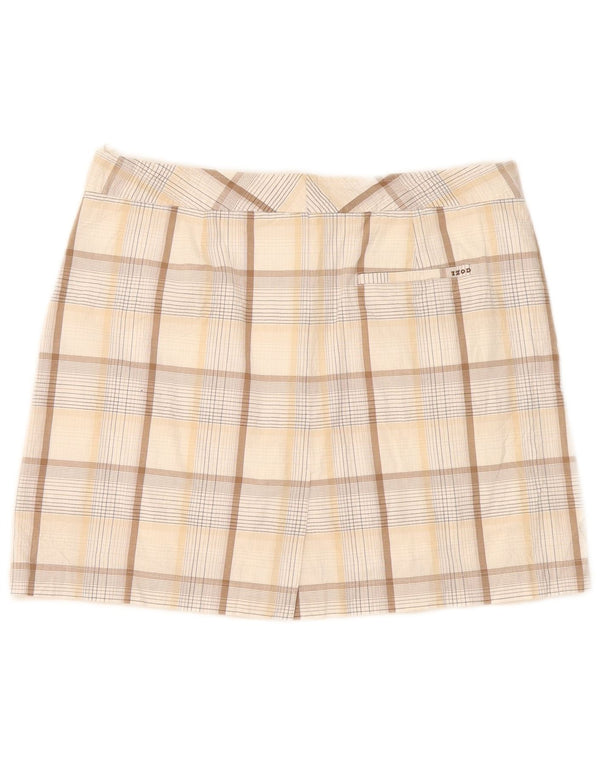 Izod Womens Stretch Mini Skirt US 8 Medium W32 Beige Check Cotton