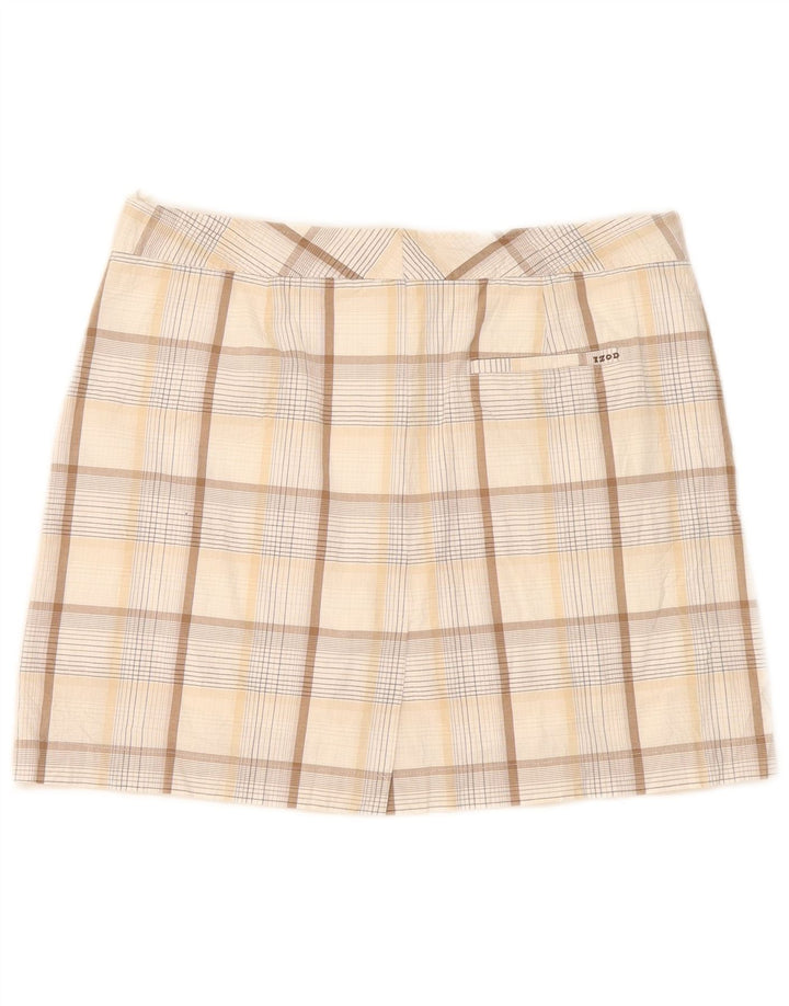 Izod Womens Stretch Mini Skirt US 8 Medium W32 Beige Check Cotton