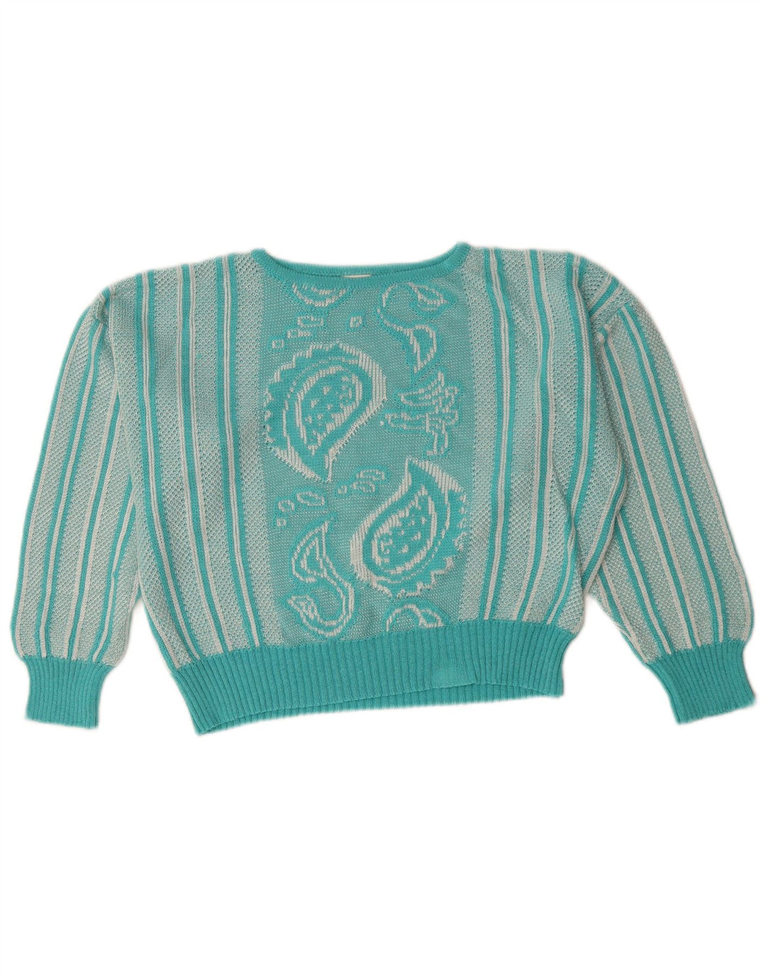 VINTAGE Womens Boat Neck Jumper Sweater UK 12 Medium Turquoise Paisley