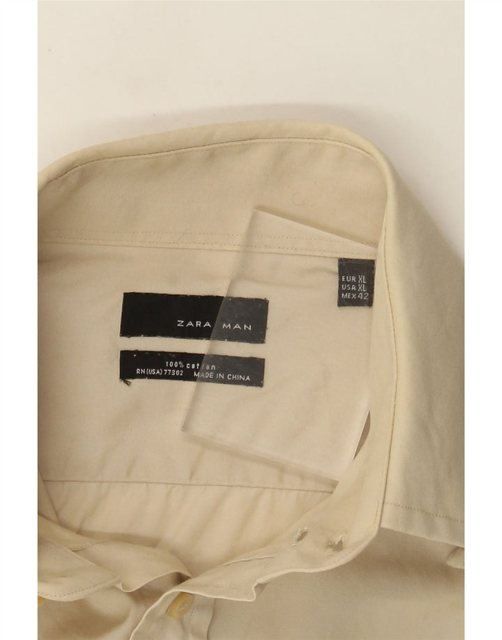Zara Mens Shirt XL Beige Cotton