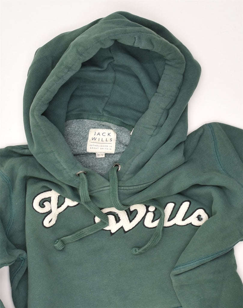 JACK WILLS Womens Graphic Hoodie Jumper UK 10 Small Green Cotton | Vintage Jack Wills | Thrift | Second-Hand Jack Wills | Used Clothing | Messina Hembry 