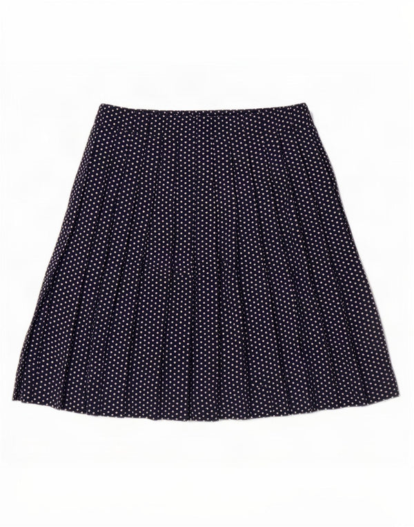 Vintage Womens Knife Pleated Skirt W32 Large Navy Blue Spotted Acetate