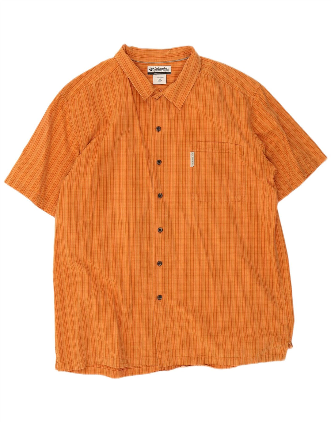 Columbia Mens Short Sleeve Shirt 2XL Orange Check Cotton