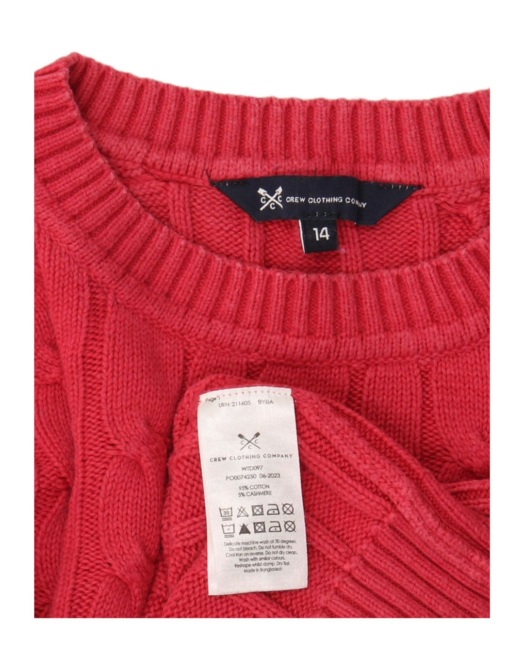 CREW CLOTHING Womens Crew Neck Jumper Sweater UK 14 Large Red Cotton