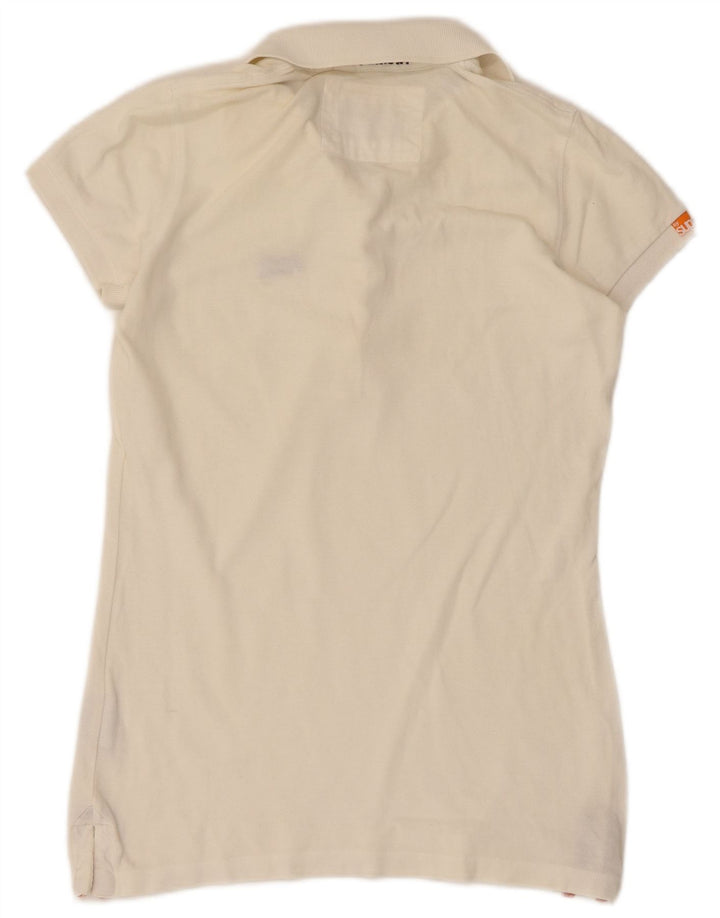 Superdry Womens Polo Shirt UK 12 Medium Off White Cotton