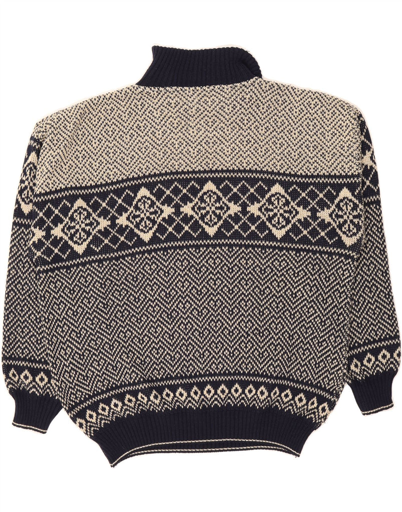 NICK TAYLOR Mens Zip Neck Jumper Sweater 2XL Navy Blue Fair Isle Acrylic Vintage Nick Taylor and Second-Hand Nick Taylor from Messina Hembry 