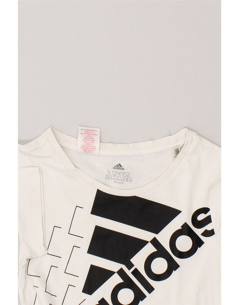 ADIDAS Girls Graphic T-Shirt Top 11-12 Years White Cotton Vintage Adidas and Second-Hand Adidas from Messina Hembry 