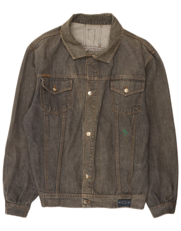 Vintage Mens Denim Jacket UK 40 Large Grey Cotton