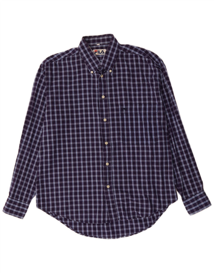 FILA Mens Shirt Large Navy Blue Check Cotton