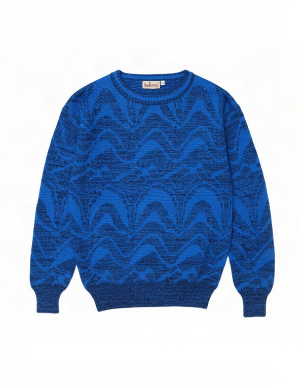 Vintage Mens Crew Neck Jumper Sweater IT 52 Large Blue Geometric Acrylic