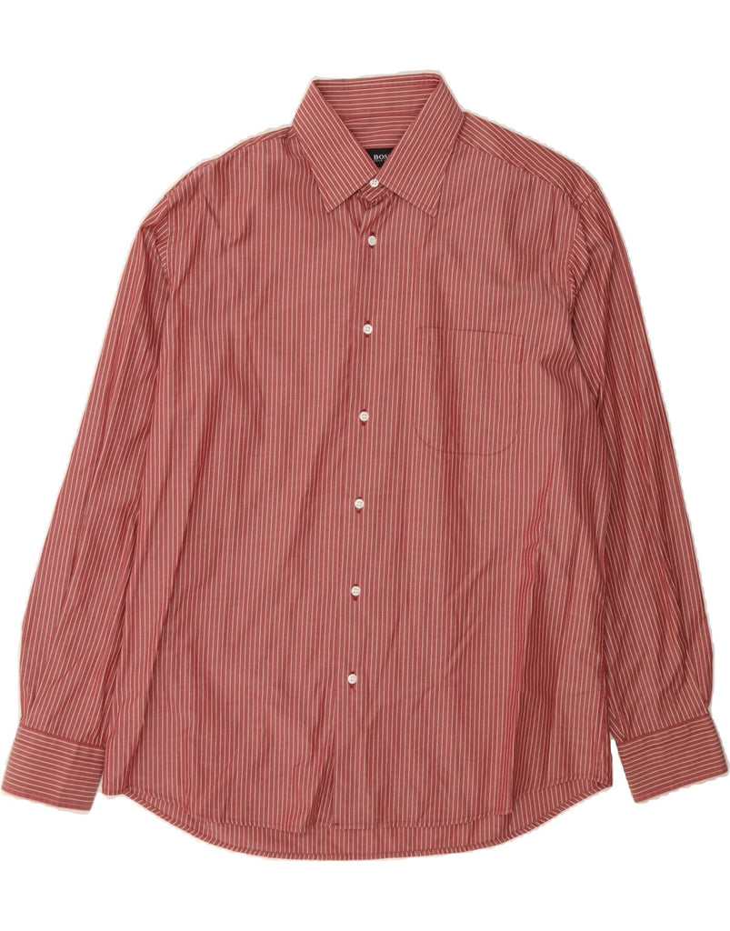 HUGO BOSS Mens Shirt Size 40 15 3/4 Medium Red Pinstripe Cotton Vintage Hugo Boss and Second-Hand Hugo Boss from Messina Hembry 