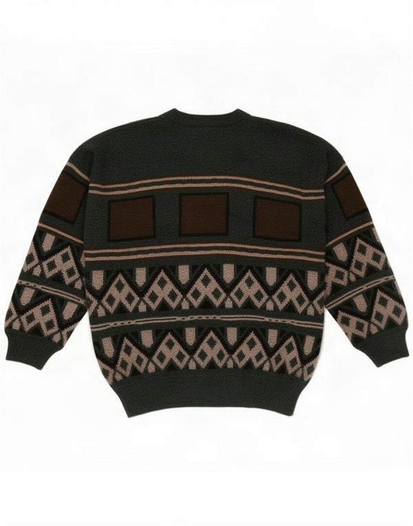 Dogan Mens Crew Neck Jumper Sweater Medium Green Geometric