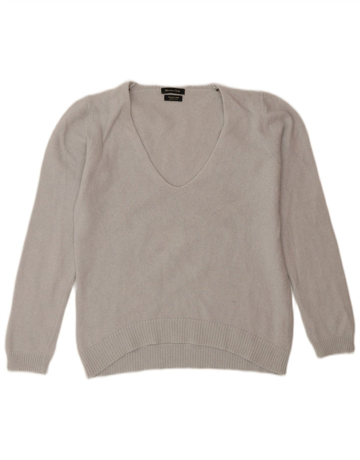 Massimo Dutti Womens V-Neck Jumper Sweater UK 12 Medium Grey