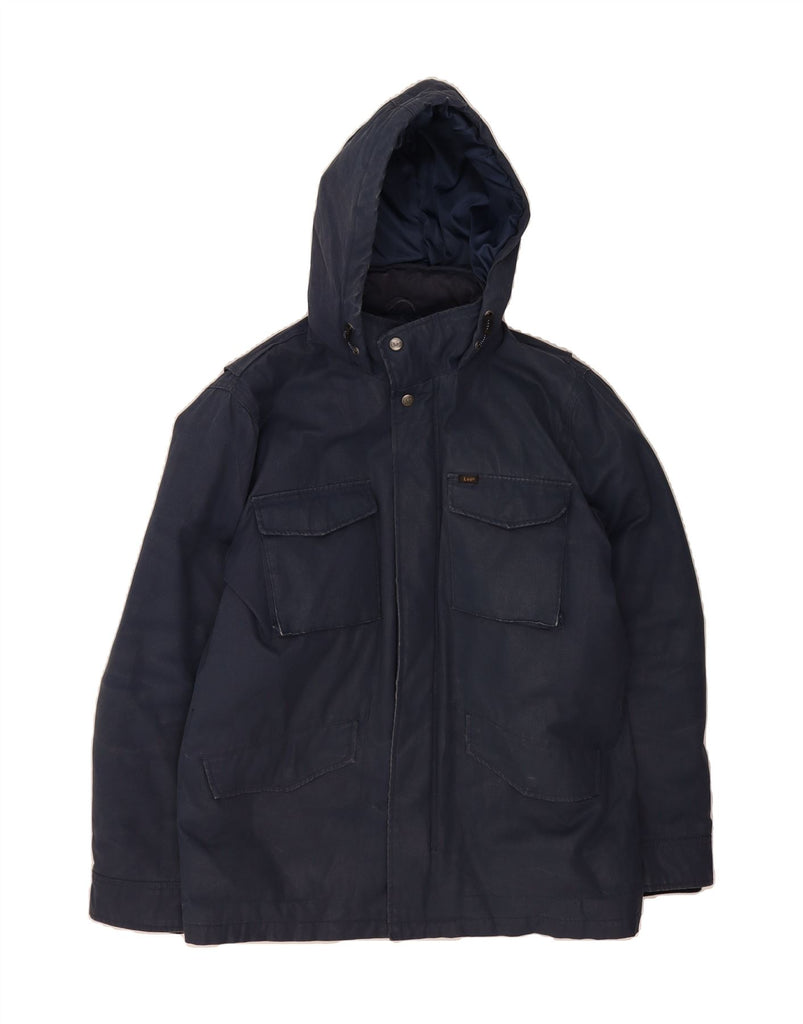LEE Mens Hooded Padded Jacket UK 38 Medium Navy Blue Polyester Vintage Lee and Second-Hand Lee from Messina Hembry 