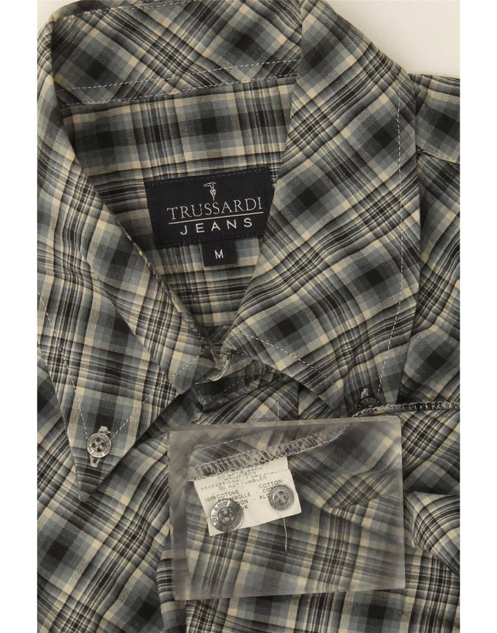 Trussardi Jeans Mens Shirt Medium Blue Check Cotton