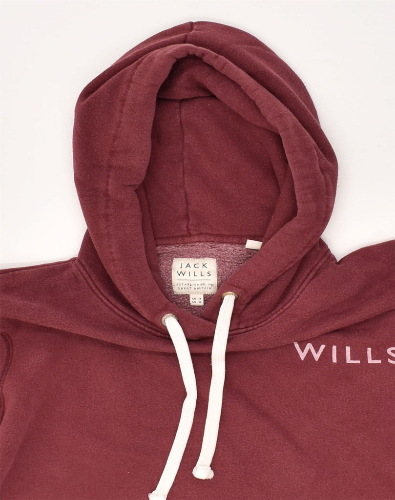 JACK WILLS Womens Graphic Hoodie Jumper UK 14 Large  Burgundy Cotton | Vintage Jack Wills | Thrift | Second-Hand Jack Wills | Used Clothing | Messina Hembry 