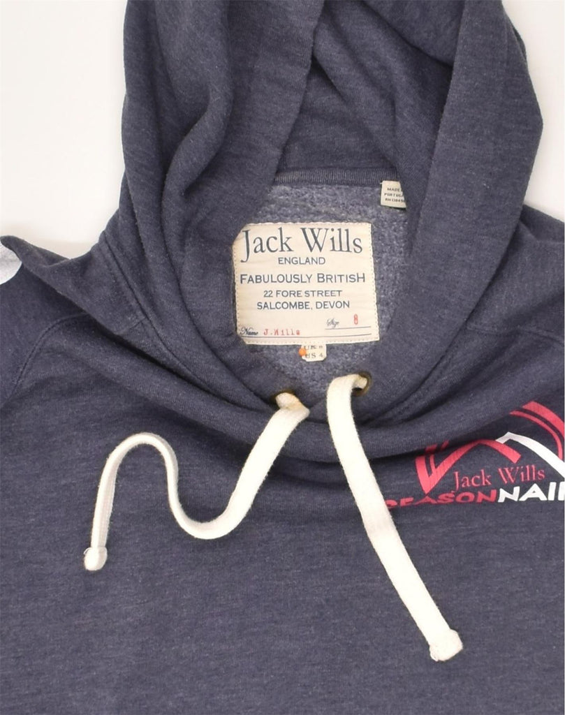 JACK WILLS Womens Graphic Hoodie Jumper UK 8 Small  Navy Blue Cotton | Vintage Jack Wills | Thrift | Second-Hand Jack Wills | Used Clothing | Messina Hembry 