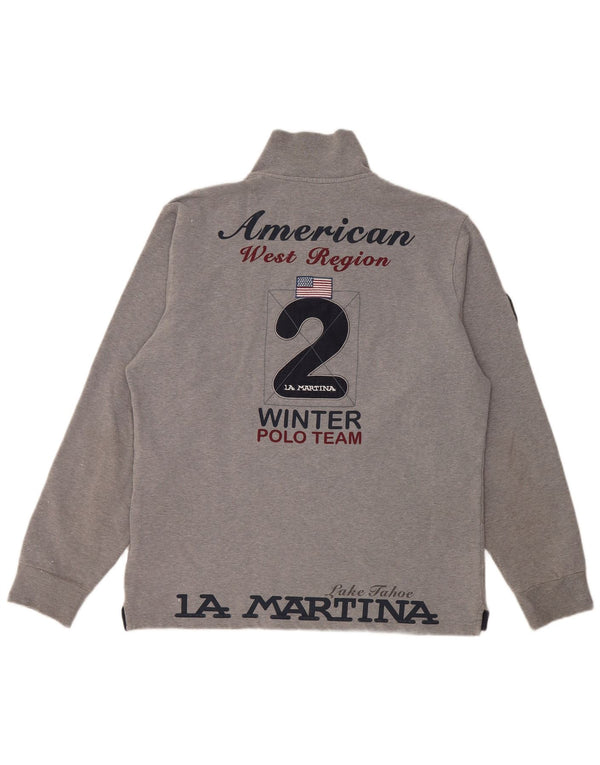 La Martina Mens Buenos Aires Graphic Zip Neck Sweatshirt Jumper Large Grey