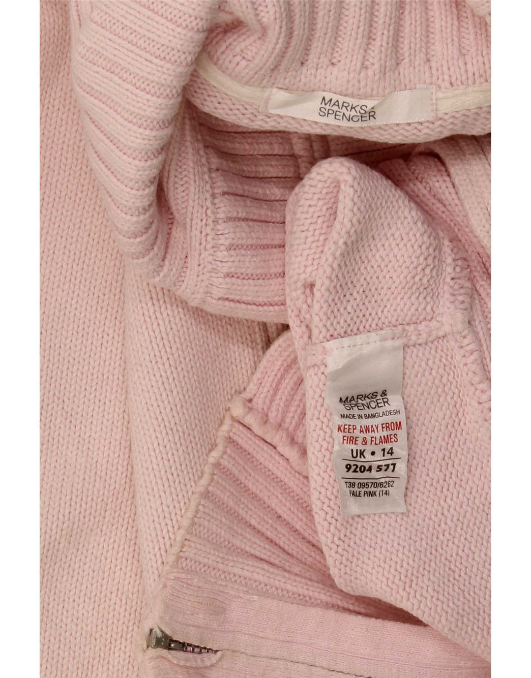 Marks & Spencer Womens Roll Neck Cardigan Sweater UK 14 Medium Pink Cotton