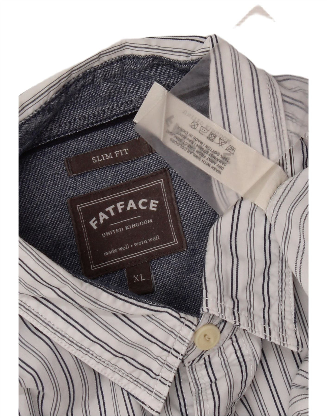 Fat Face Mens Slim Fit Shirt XL White Striped Cotton
