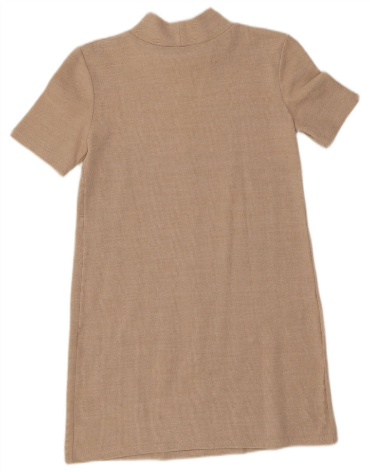 Zara Womens Short Sleeves Shift Dress UK 10 Small Beige