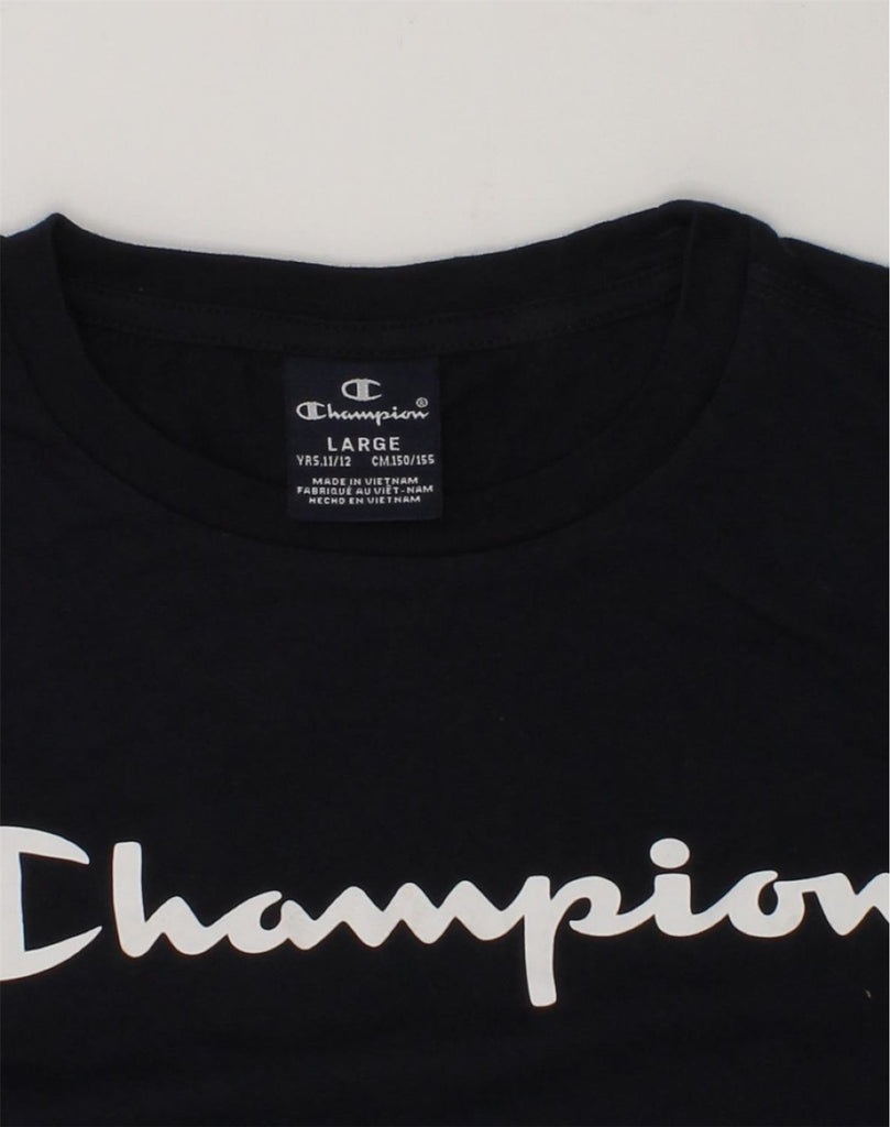 CHAMPION Boys Graphic Top Long Sleeve 11-12 Years Large Navy Blue | Vintage Champion | Thrift | Second-Hand Champion | Used Clothing | Messina Hembry 