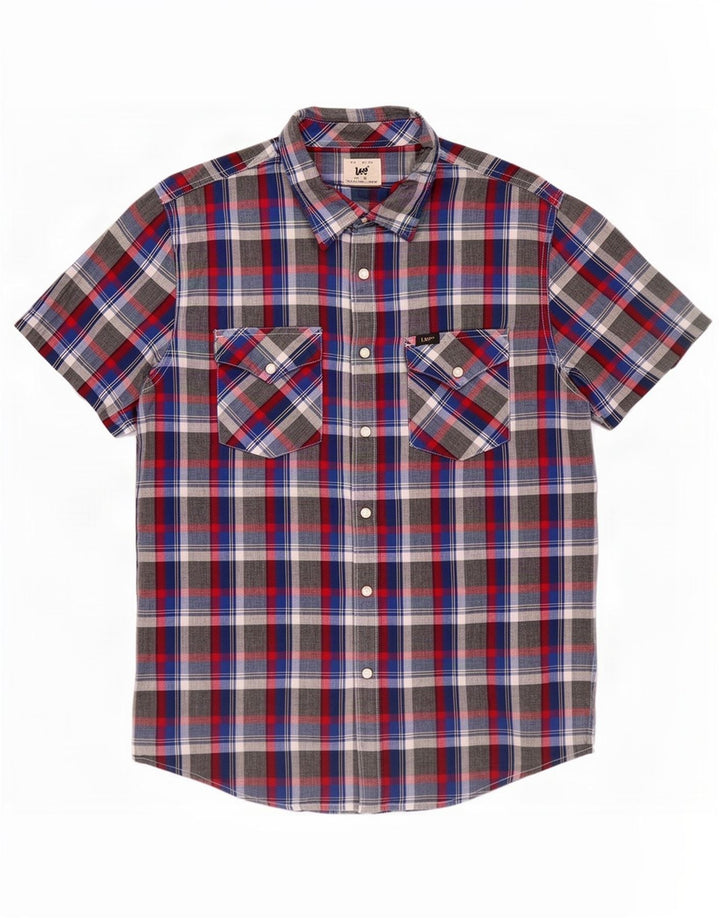 Lee Mens Short Sleeve Shirt Medium Grey Check Cotton