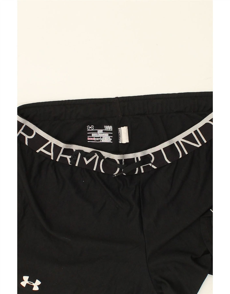 UNDER ARMOUR Womens Heat Gear Graphic Sport Shorts UK 14 Large Black | Vintage Under Armour | Thrift | Second-Hand Under Armour | Used Clothing | Messina Hembry 