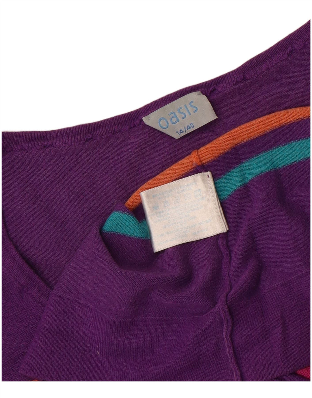 Oasis Womens V-Neck Jumper Sweater UK 14 Medium Multicoloured Viscose