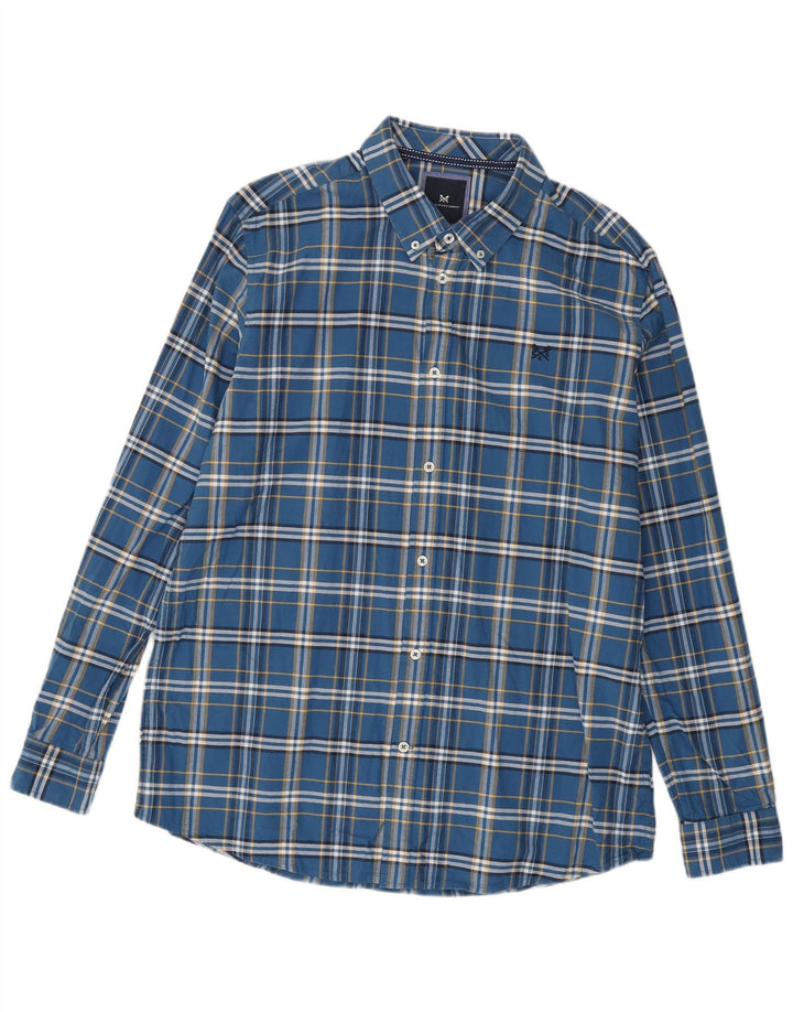 Crew Clothing Mens Stretch Shirt 2XL Blue Check Cotton
