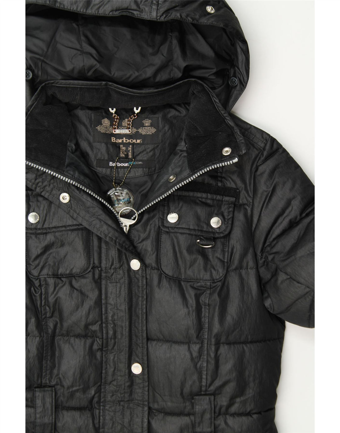 BARBOUR Womens Hooded Padded Coat UK 8 Small  Black Vintage Barbour and Second-Hand Barbour from Messina Hembry 