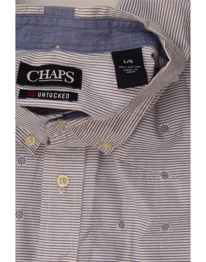 Chaps Mens Short Sleeve Shirt Large Blue Striped Cotton Nautical