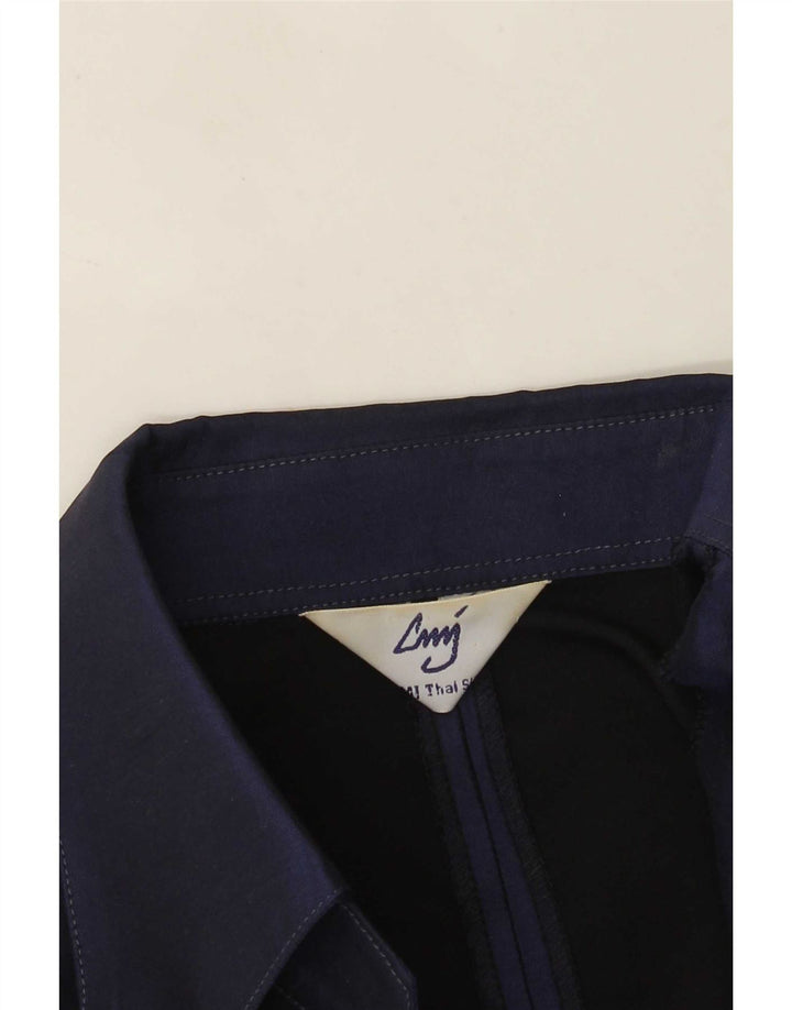 Vintage Womens Shirt Blouse UK 14 Medium Navy Blue Silk