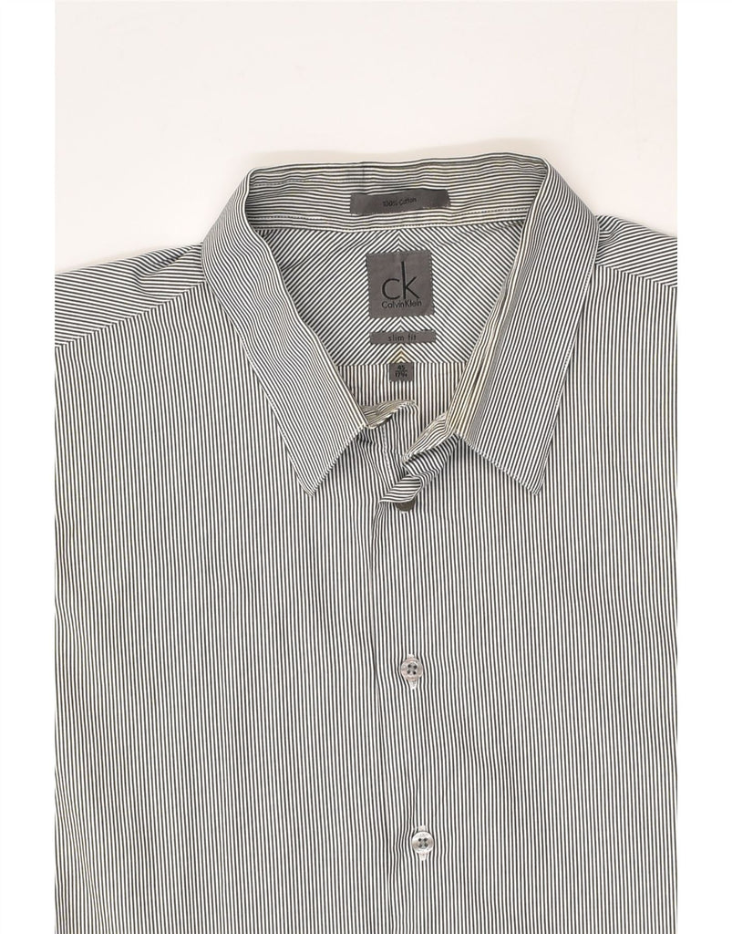 CALVIN KLEIN Mens Slim Fit Shirt Size 17 3/4 45 XL Grey Pinstripe Cotton | Vintage Calvin Klein | Thrift | Second-Hand Calvin Klein | Used Clothing | Messina Hembry 