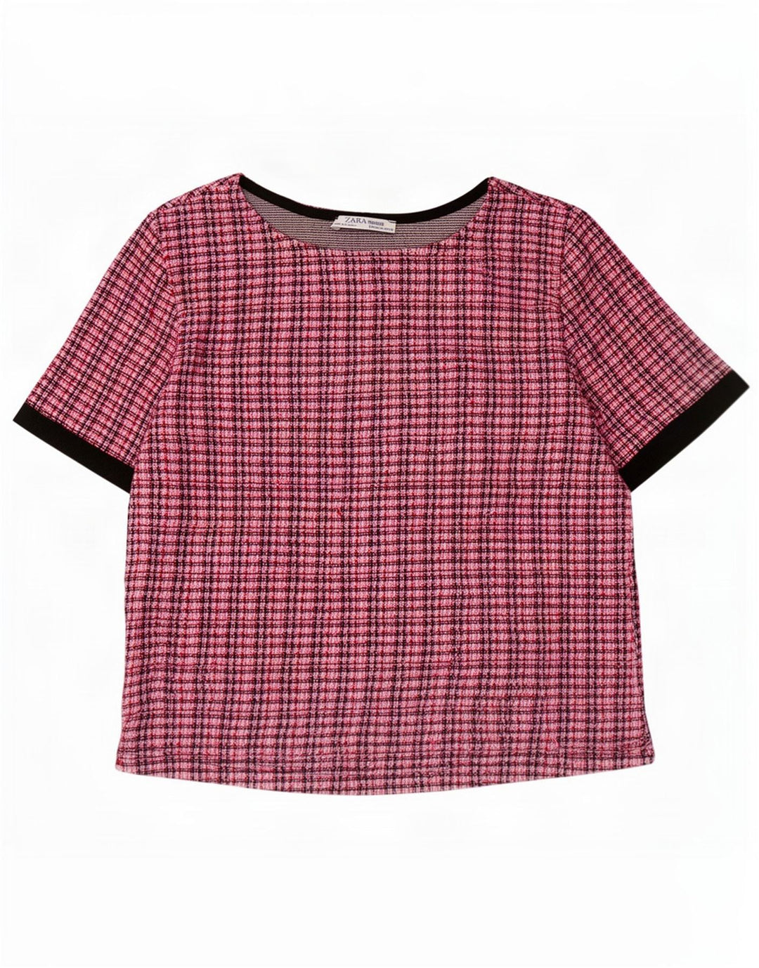 Zara Womens Crop Blouse Top UK 12 Medium Pink Check Polyester