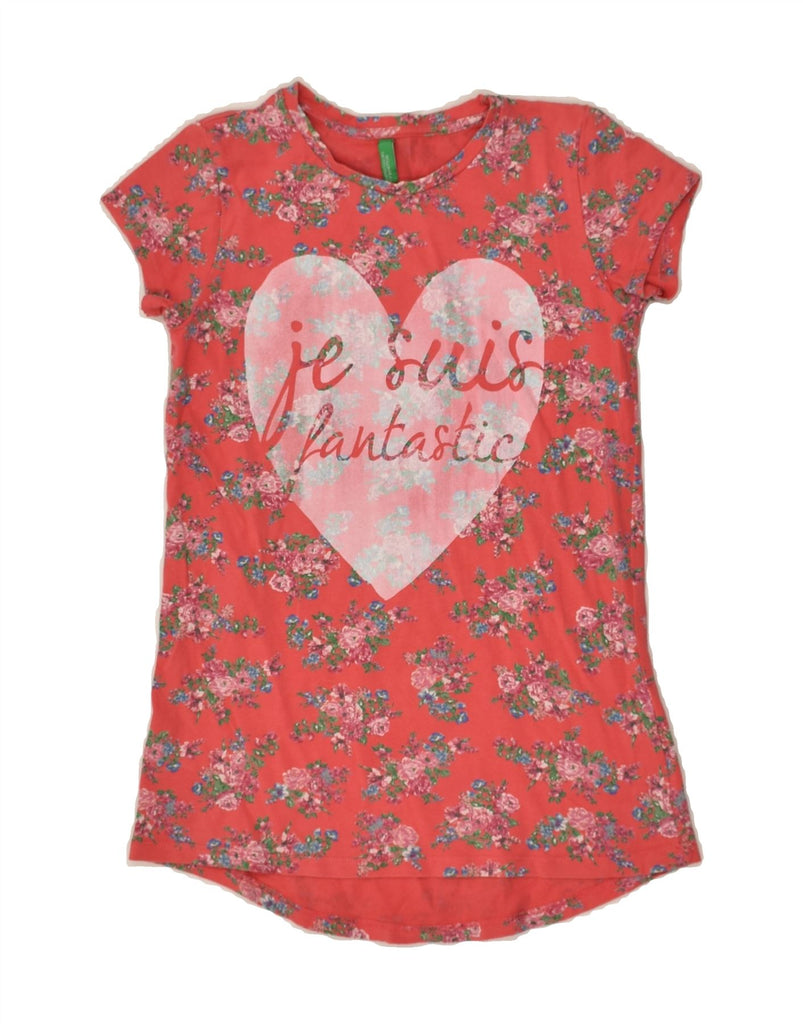 BENETTON Girls Graphic T-Shirt Top 7-8 Years Large Red Floral Cotton | Vintage Benetton | Thrift | Second-Hand Benetton | Used Clothing | Messina Hembry 