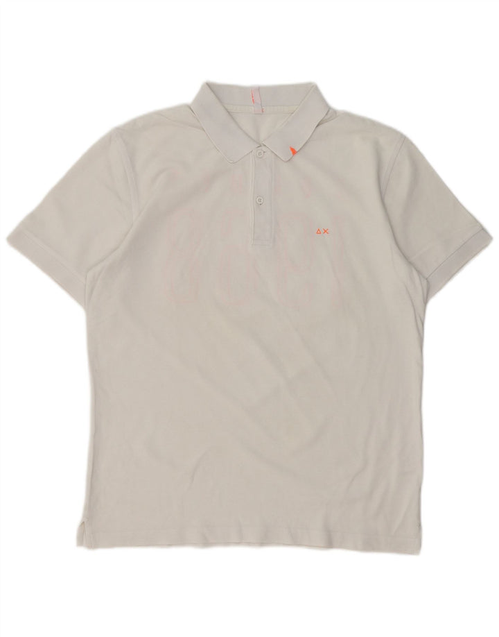 SUN68 Mens Graphic Polo Shirt Large White Cotton