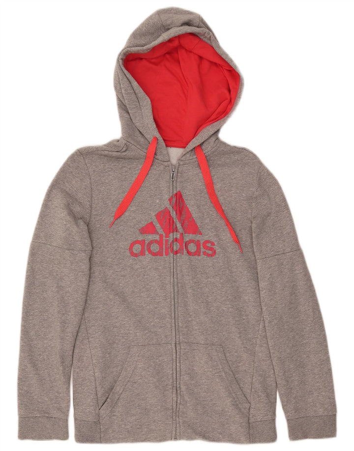 ADIDAS Womens Graphic Zip Hoodie Sweater UK 14 Medium Grey