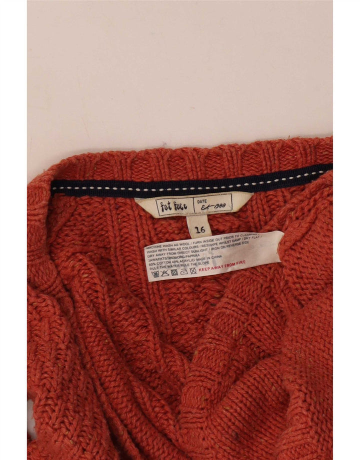 Fat Face Womens Cardigan Sweater UK 16 Large Orange Cotton