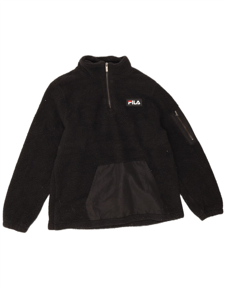 Fila Womens Zip Neck Fleece Jumper UK 14 Medium Black Polyester