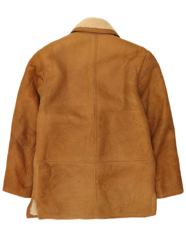 Vintage Womens Double Breasted Shearling Jacket UK 14 Large Beige