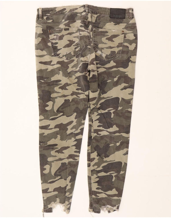 Zara Womens Distressed Skinny Jeans EU 42 Large W32 L27 Khaki Camouflage