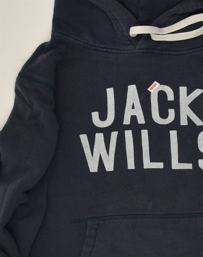 JACK WILLS Womens Graphic Hoodie Jumper UK 12 Medium Navy Blue Cotton | Vintage Jack Wills | Thrift | Second-Hand Jack Wills | Used Clothing | Messina Hembry 