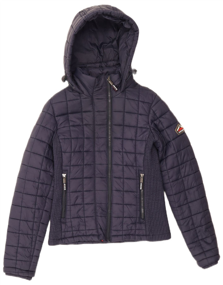 Superdry Womens Hooded Padded Jacket UK 10 Small Navy Blue Nylon