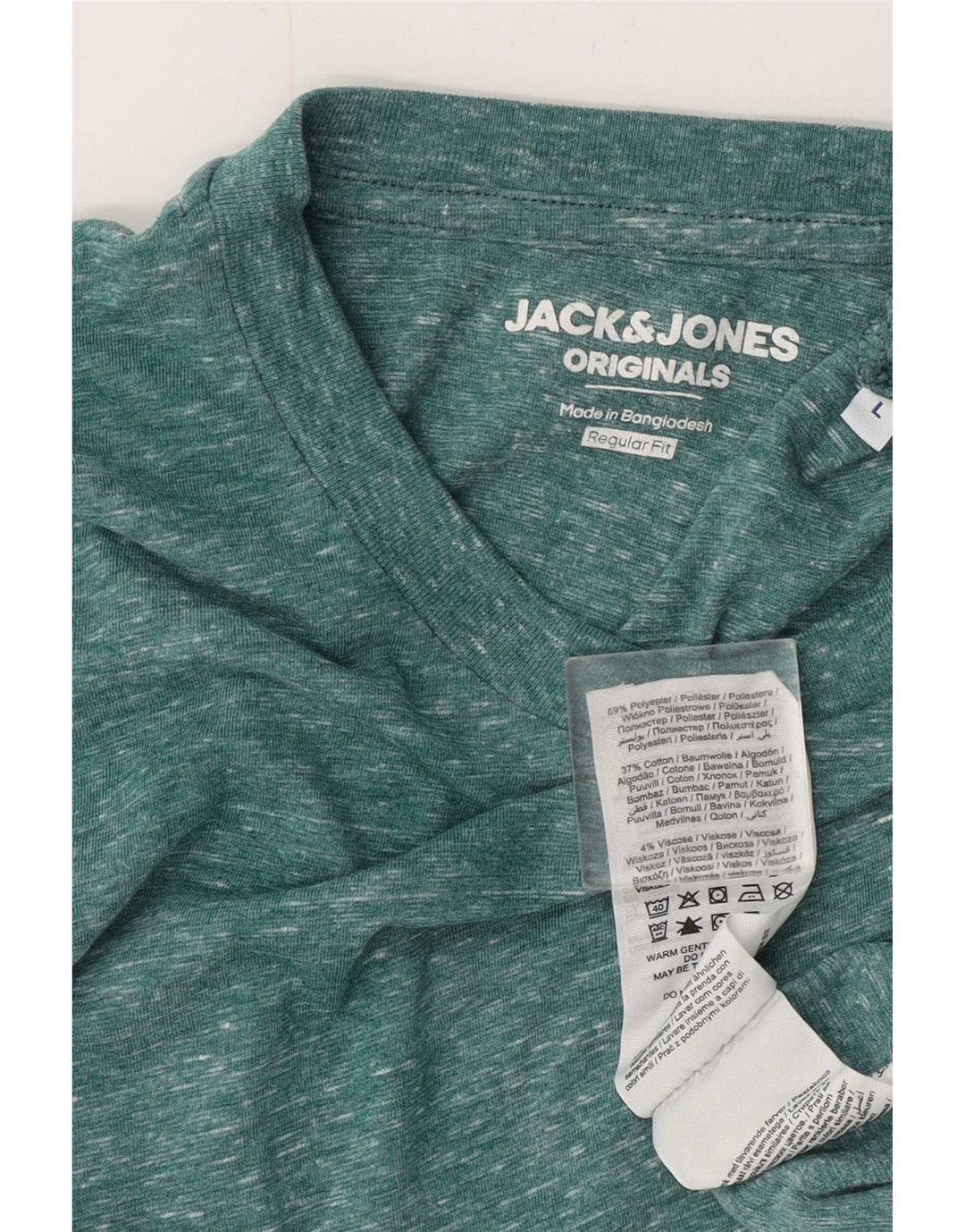 Jack & Jones Mens Regular Fit T-Shirt Top Large Green Flecked Polyester