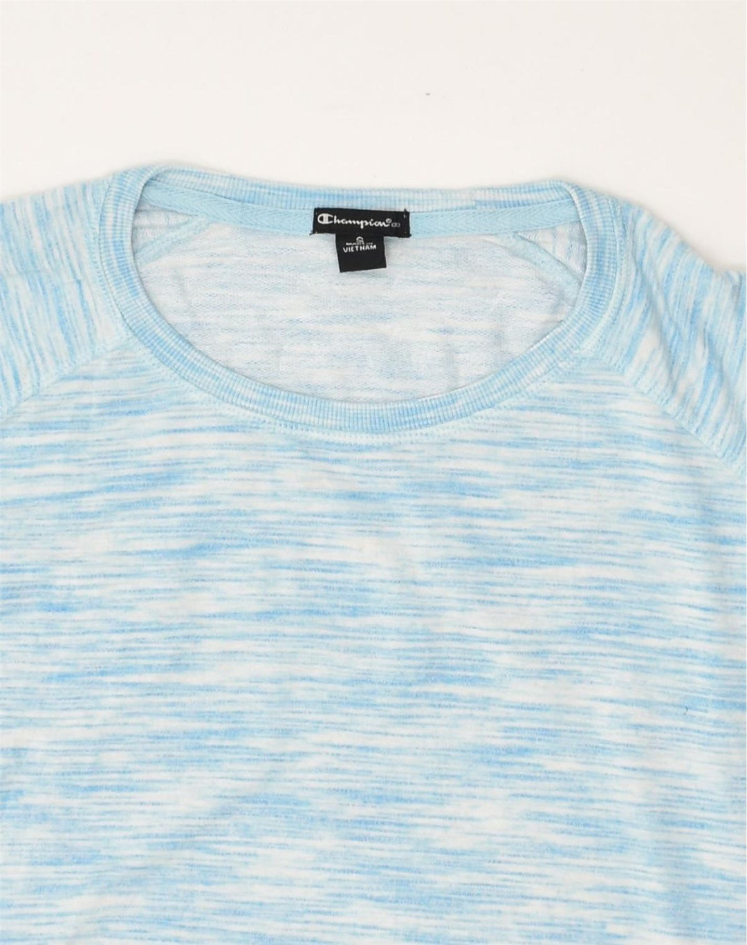 CHAMPION Womens Top Long Sleeve UK 10 Small Blue Pinstripe Rayon | Vintage Champion | Thrift | Second-Hand Champion | Used Clothing | Messina Hembry 