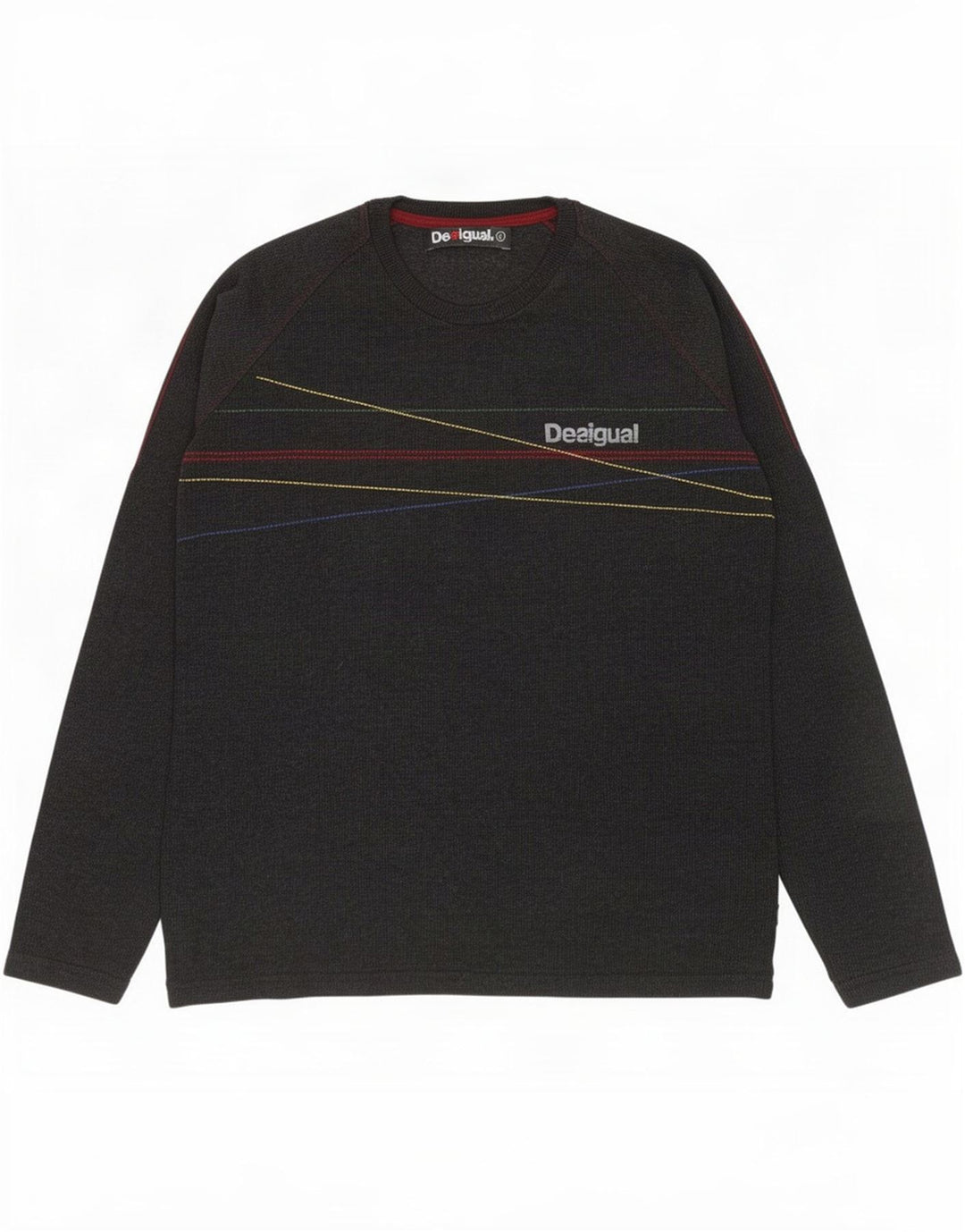 Desigual Mens Graphic Top Long Sleeve Large Grey Striped Cotton