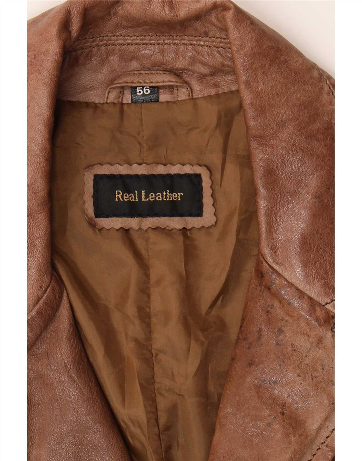 Vintage Mens 2 Button Leather Blazer Jacket UK 40 Large Brown
